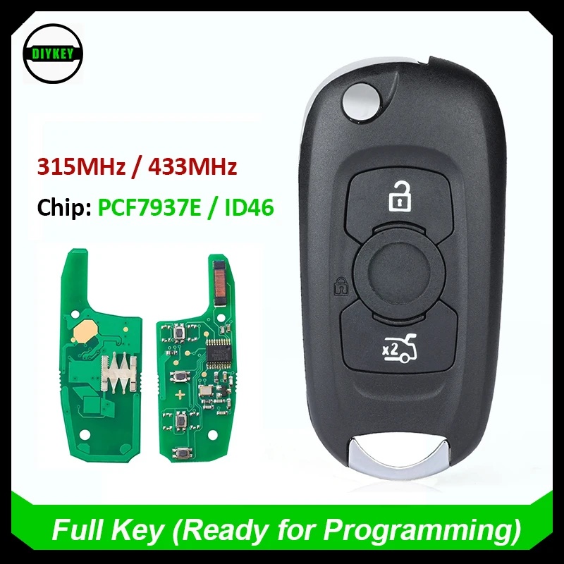 

DIYKEY 3 Button Flip Remote Car Key Fob 315MHz/433MHz ASK PCF7937E / HITAG 2 / 46 Chip for Opel Vauxhall Astra K 2015 2016 2017