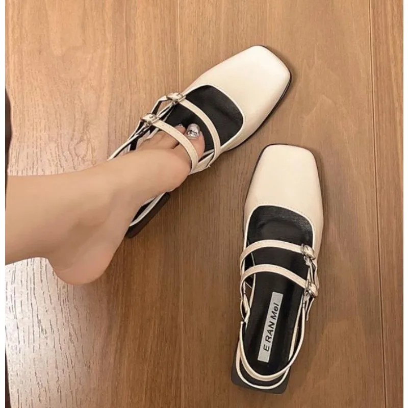 Summer Design Women Sandal Fashion Narrow Band Dress Square Heel Shoes Ladies Outdoor Patent Leather Mary Jane Shoes