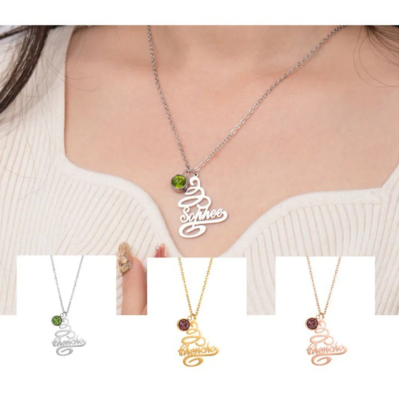 

Personalized Minimalist Necklace with Birthstone, Personalised Stainless Steel Winter Pendant Jewelry, Christmas Gift for Women