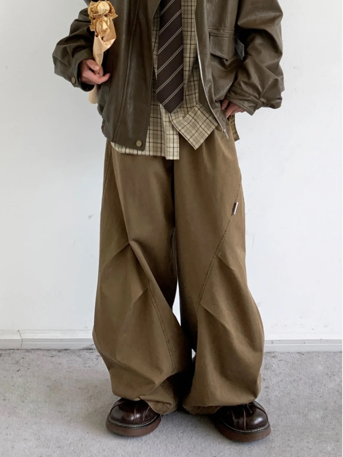 

Fall Season Loose Pleated Workwear Casual Pants Men Women Straight Leg Wide Leg Vintage Design Sensation Long Pants