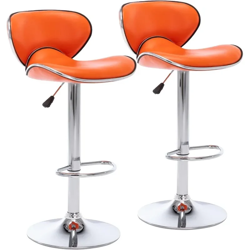 Ajustável PU Leather Bar Stools, Modern Swivel Airlift Barstools com costas, cadeiras sem braços contra altura