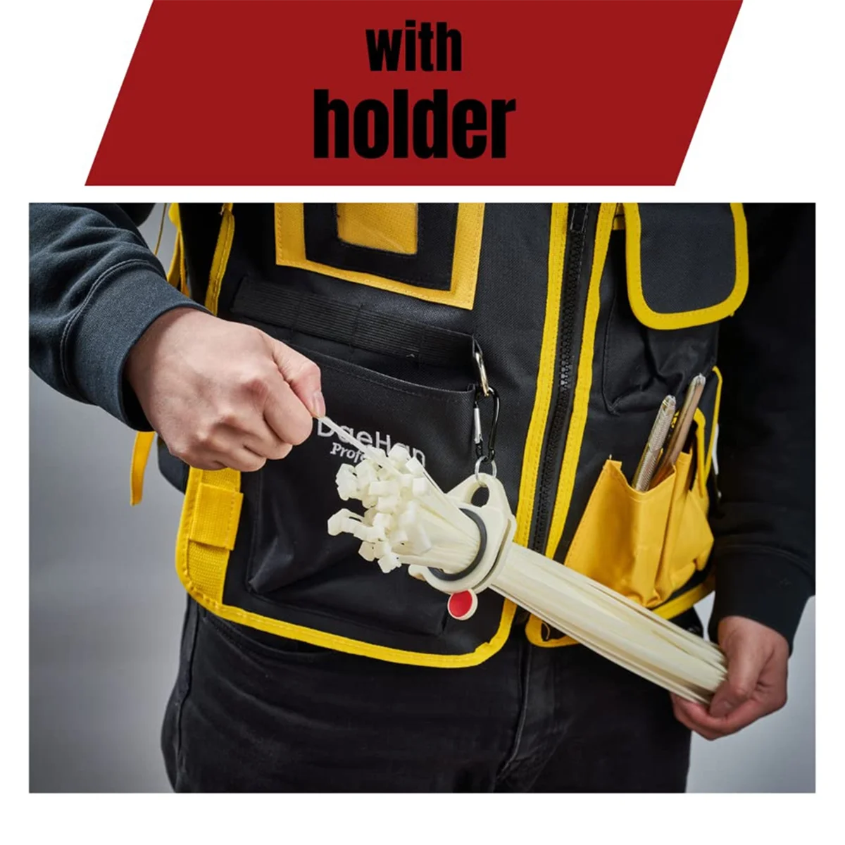 Organizer per fascette con cerniera per cavi da 2 pezzi-per fascette e fascette in metallo per impieghi gravosi, supporto per fascette con cerniera per cintura degli attrezzi con fascette per cavi da 20 pezzi