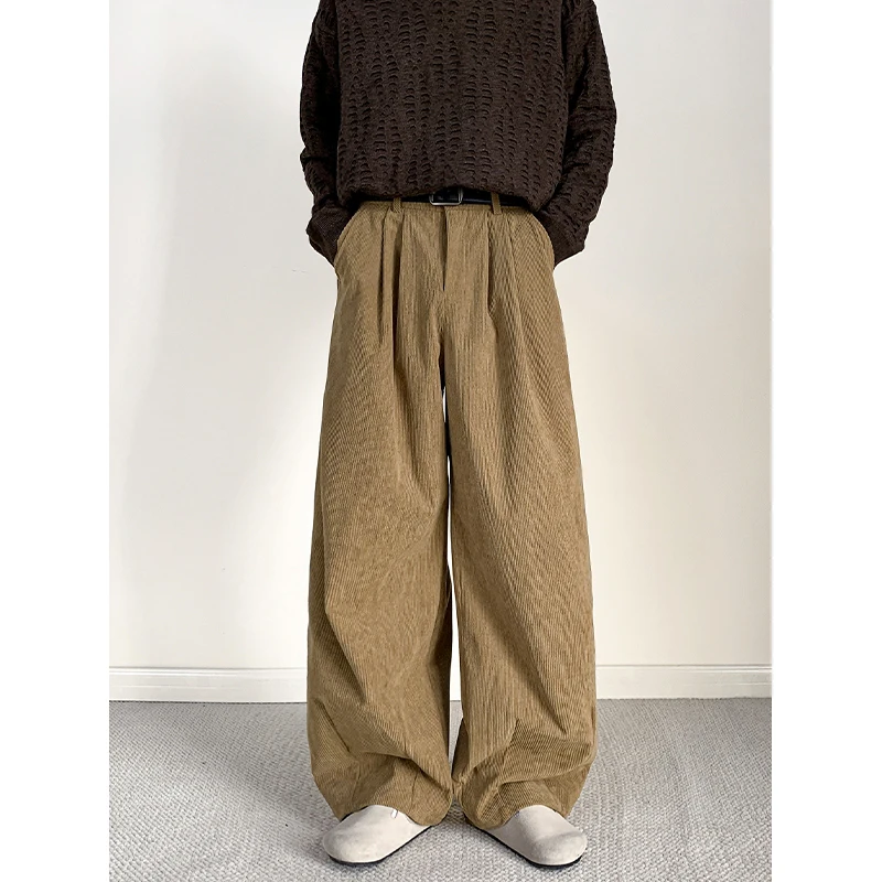 Brown Corduroy Pants Men Fashion Black Casual Pants Men Streetwear Hip-hop Loose Wide Leg Pants Mens Vintage Trousers M-3XL