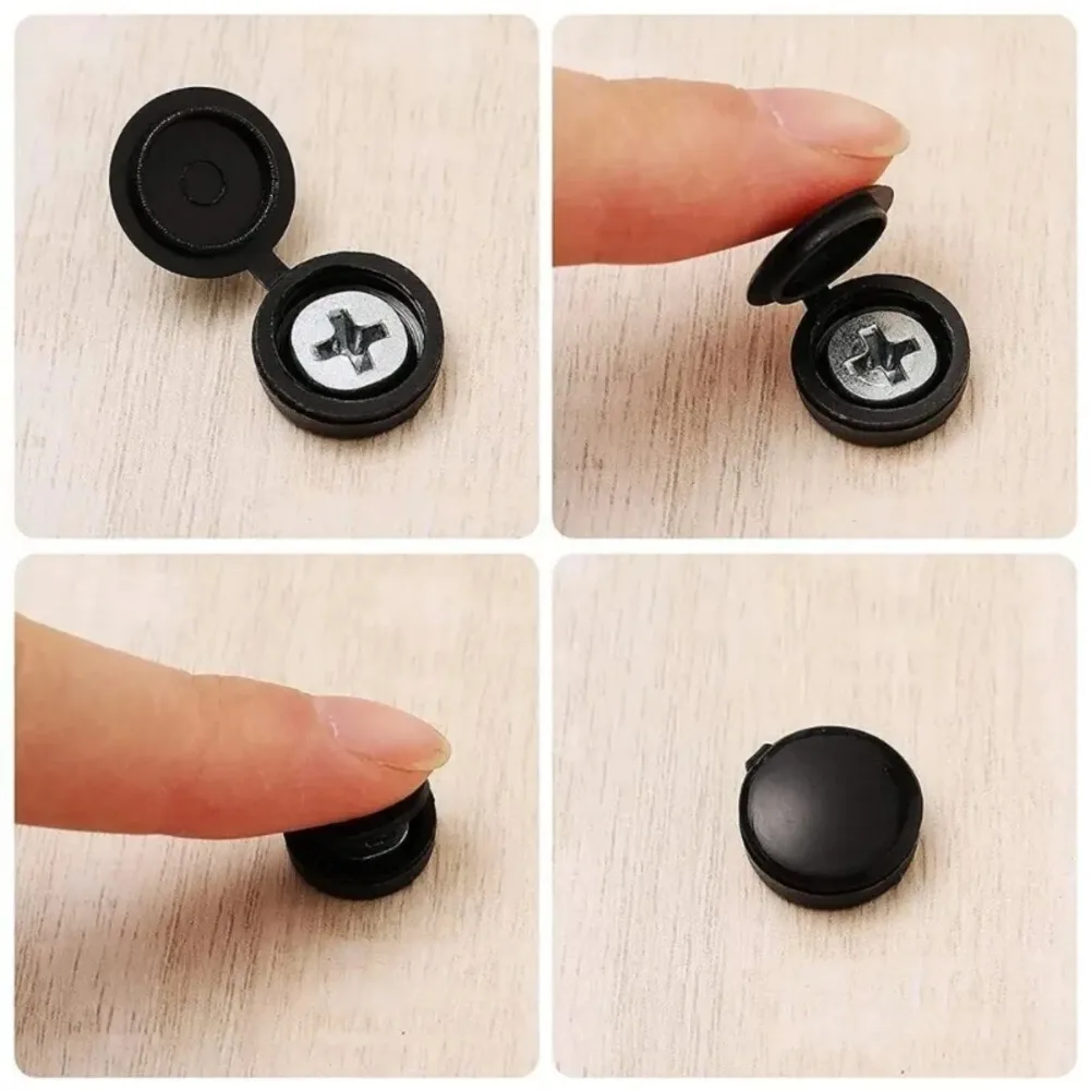 50/100/200 Pcs Black Practical Hinged Plastic Screw Fold Snap Protective Cap Button Nuts Cover Bolts Protect Furniture Decor