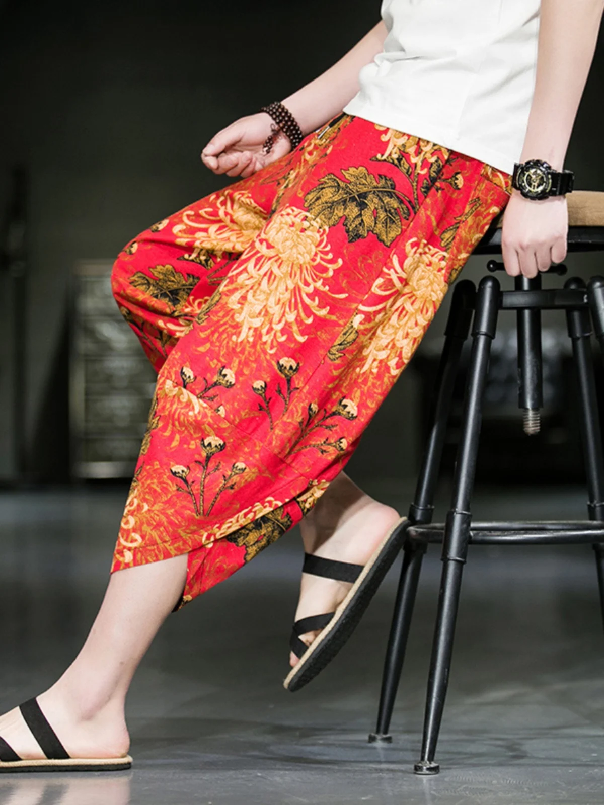 

Loose Linen Cotton Harlan Pants Men's Summer Beach Lotus Flower orts Large Size Casual Lantern Pants Youth Vitali Sle