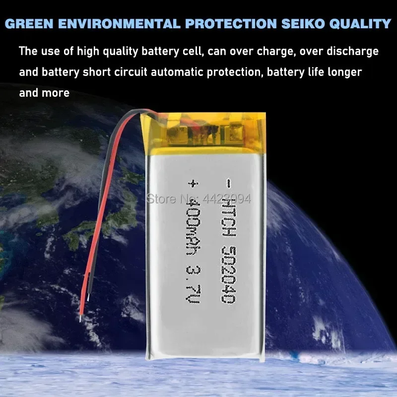 충전식 리튬 폴리머 배터리 502040, 3.7 V, 400mAh, PCB 포함, MP3 MP4 MP5 GPS PSP 전자책 전기 장난감 LED 조명용