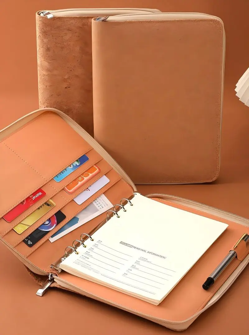 

New Wood color scheme A5 Leather Binder Notebook Album Organizer Budget Planner PU Leather Cover with Zipper 6 Rings Refillable