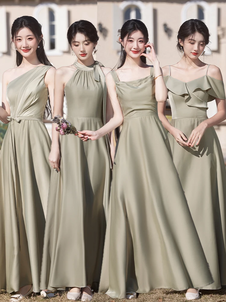 

Вечернее атласное платье для подружки невесты, элегантное, стройнящее, в пол, из полиэфирного волокна