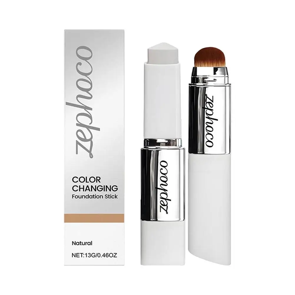 Barra correctora de base 2 en 1 de doble cabezal con pincel, base en barra que cambia de Color, maquillaje de base ligero hidratante