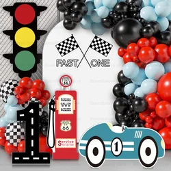 FAST ONE Race Car KT board, tema de carreras, recorte de número, pista de carreras, telón de fondo para decoración de fiesta de cumpleaños, suministros para Baby Shower de niño