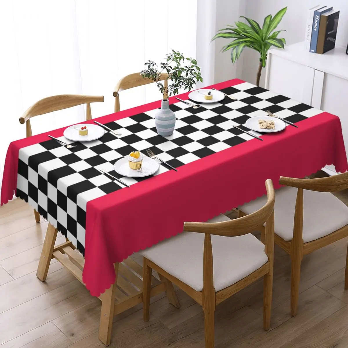 Custom Rectangular Waterproof Oil-Proof Checkered Checkerboard Pattern Tablecloth Table Covers 40