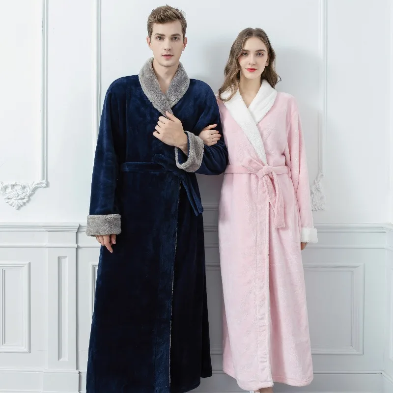 

Новые зимние пижамы из кораллового флиса для пар, женская домашняя одежда, халаты, мужские большие толстые юката