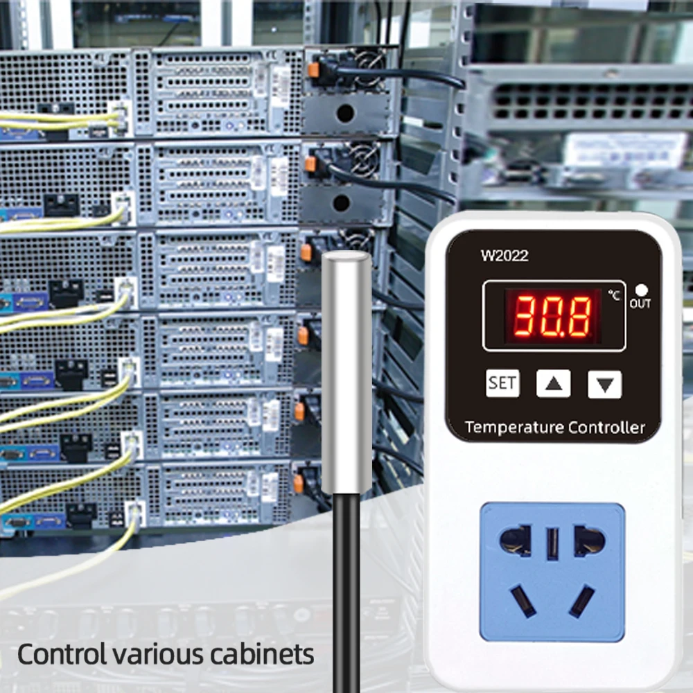 W2022 110-220V/1500W Smart Digital Temperature Controller Thermostat Outlet -50~120°C Precise Temperature Control for Greenhouse