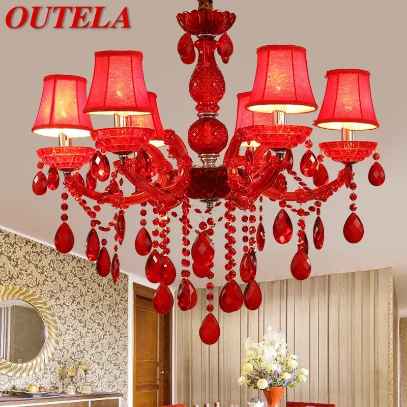 

OUTELA European Style Crystal Pendent Lamp Red Candle Lamp Luxurious Living Room Restaurant Bedroom Villaex Building Chandelier