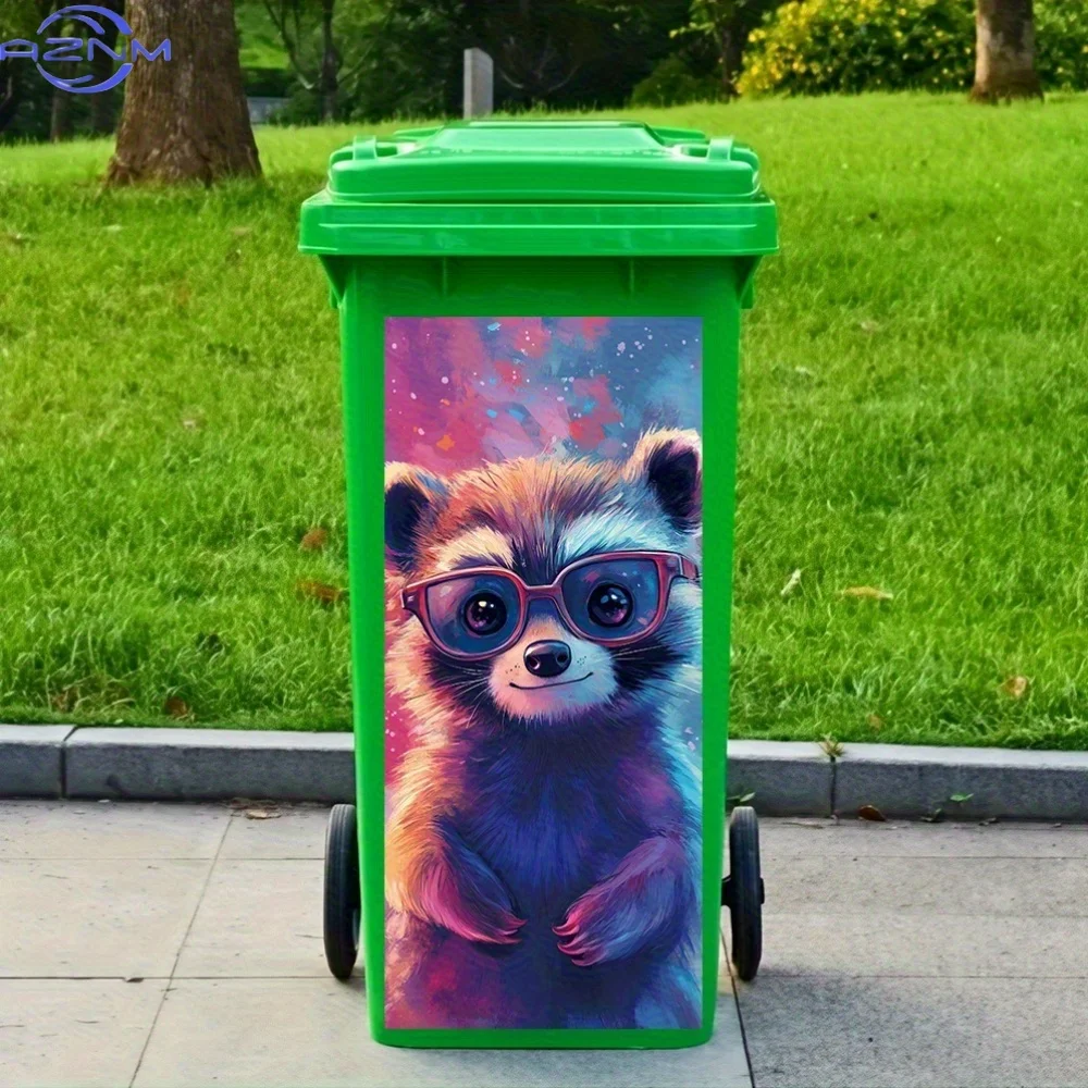 A Purple Bear-Themed Sticker for a Trash Can, Made of Self-Adhesive PVC, Waterproof for Outdoor Use, Suitable for Decorating T