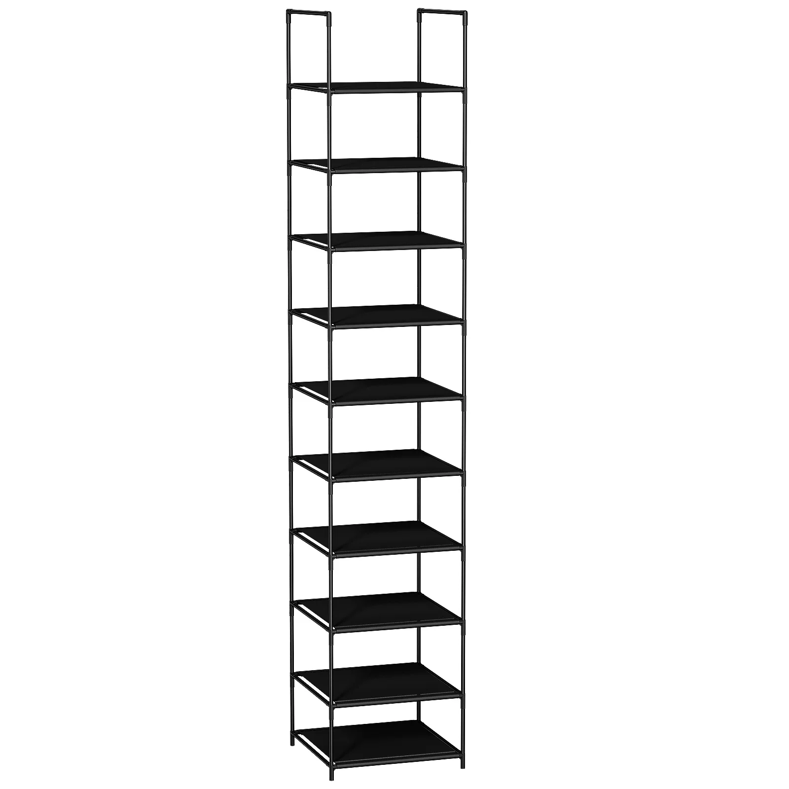 Scarpiera sottile a 10 ripiani salvaspazio con struttura in metallo e rivestimento in feltro, ripiani rimovibili con portata di 6 kg per ripiano, ideale per corridoio, camera da letto e spogliatoio