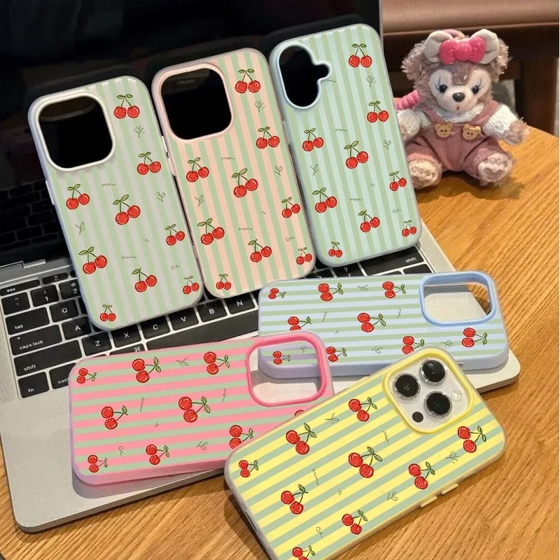 Stripe Pattern Cherry Case For Samsung Galaxy A54 A55 A35 A15 A05 A05S A14 A13 A24 S22 S21 S20 Plus Ultra Casing