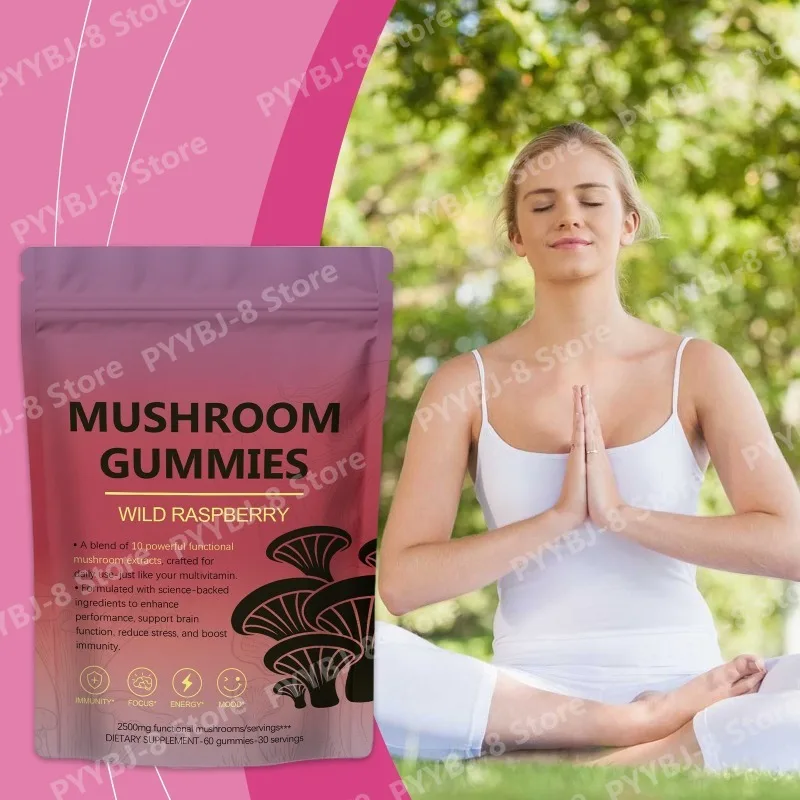 

Mushroom Gummies with 2500mg Mushroom Extract Citric Acid and Carotene Improve Concentration Daily Nursing Support 60 Count