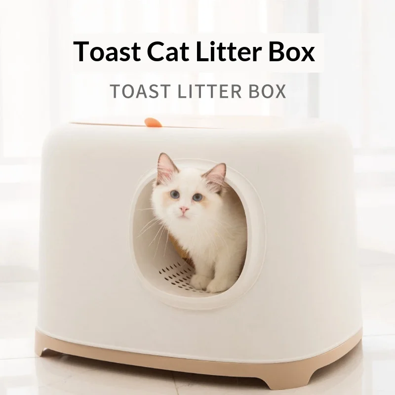 

Top New Toast-Shaped Semi-Enclosed Cat Litter Box, Odor Control Anti-Splash Large Space Kitty Toilet for Indoor Cats.