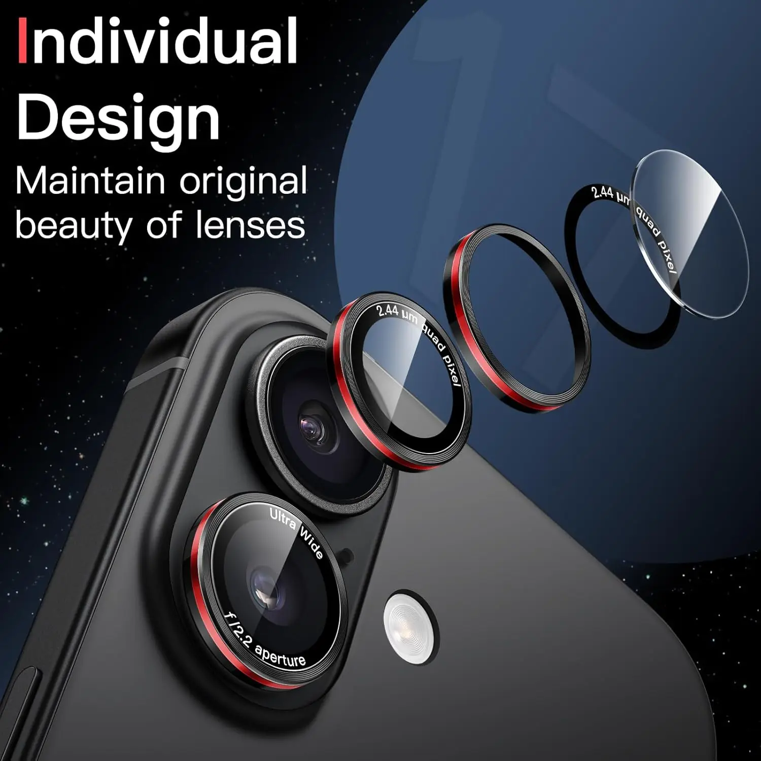 غطاء حماية لعدسة الكاميرا لهاتف آيفون اير 17 برو ماكس 16E 15 بلس 14 12 11 برو ماكس حماية الهاتف ملحقات أسود أحمر