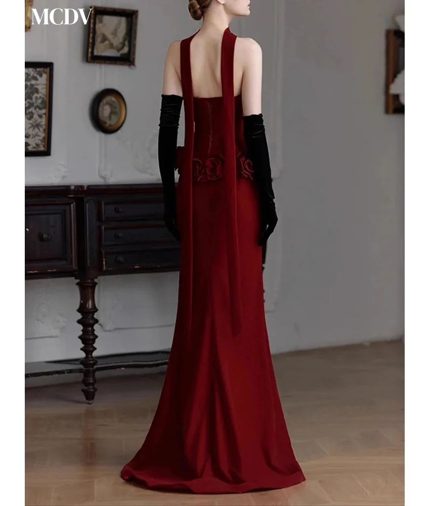 Abito da sera con fiori 3D con volant a sirena in jersey grazioso personalizzato Abiti da ballo con maniche staccabili senza spalline di alta qualità