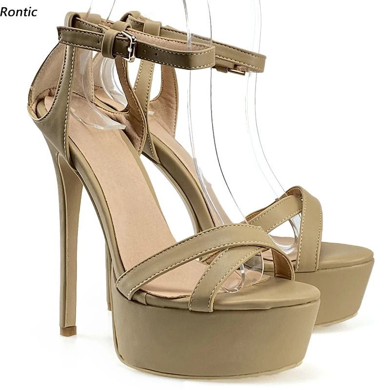 

Rontic New Women Sandals Platform Stiletto Heels Open Toe Buckle Strap Fabulous Nude Pink Red Black Party Shoes Size 34 45 47 52
