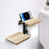 Estante de papel tapiz de madera montado en la pared para baño, portarrollos de papel higiénico, dispensador de rollos de papel colgante negro, accesorios de cocina, 1 ud.