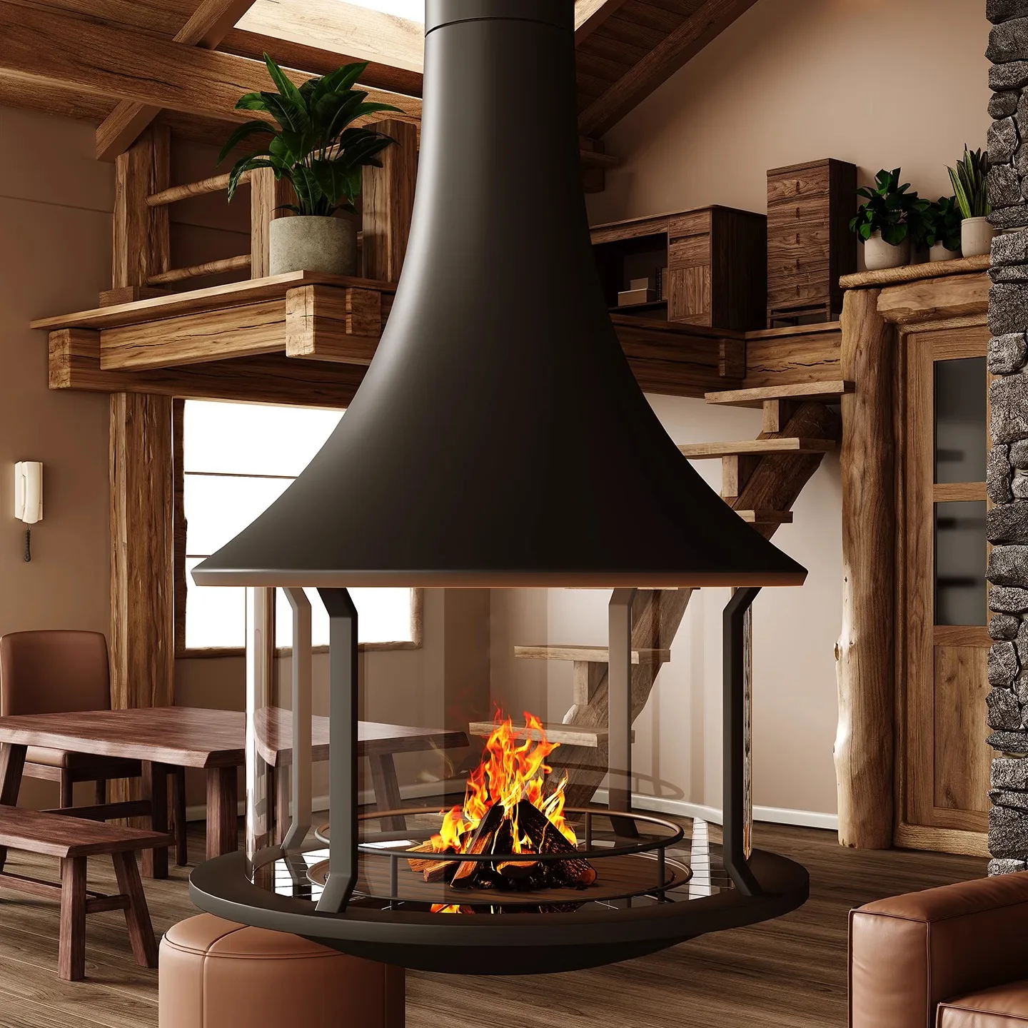 European-Style Modern Suspended Fireplace Genuine Artistic Fire Irregular Shape Steel for Hotel Villa Warmth Living Room Decor