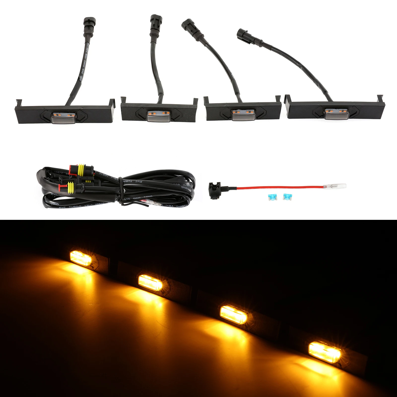 4Pcs Front Hood Grille LED Lights Assy w/Wire Harness for Toyota 4runner 2020-2022 Off-Road Limited Nightshade Sport SR Trail