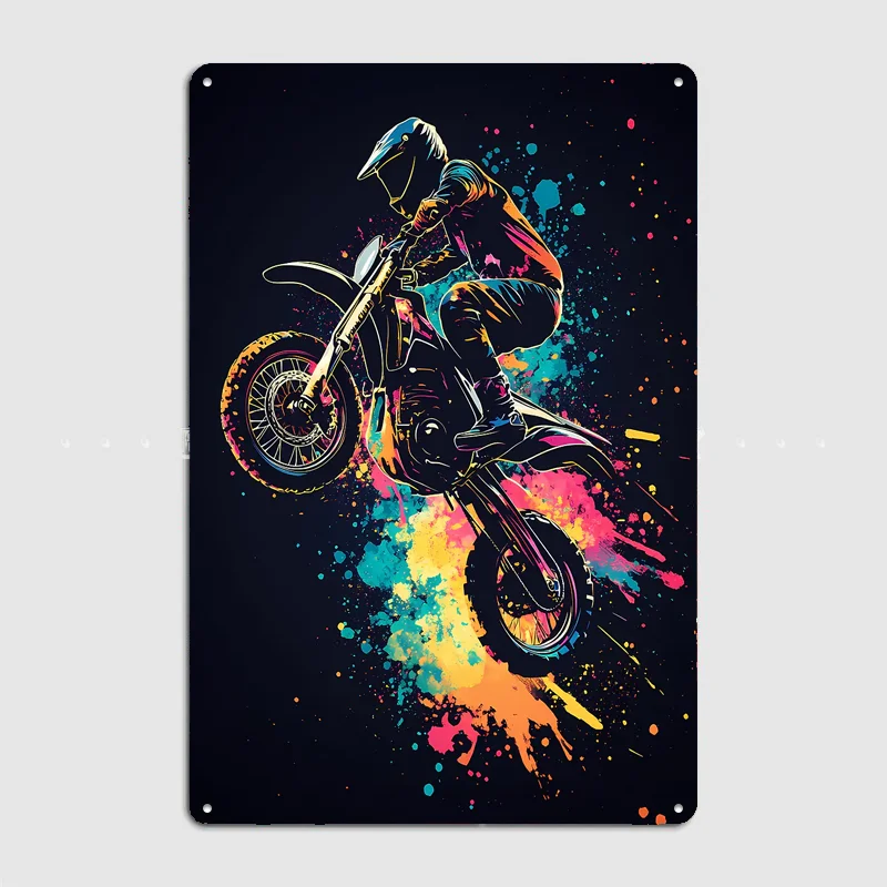 Motocross Rider in Action Poster Metal Sign Club Tin Custom Bar Bedroom Indoor Decor Posters Home Wall Decor Room Decoration