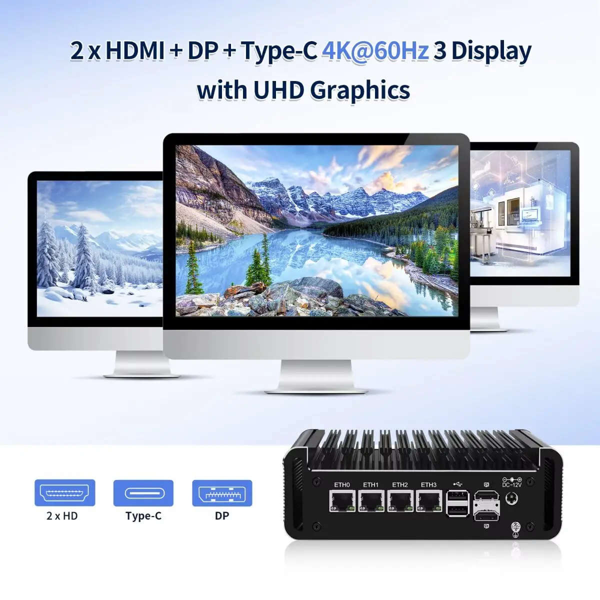 MNBOXCONET Mini PC N150 Firewall Fanless, DDR5 8GB RAM 128GB SSD Micro Desktop Computer 4 x 2.5GbE i226V LAN,