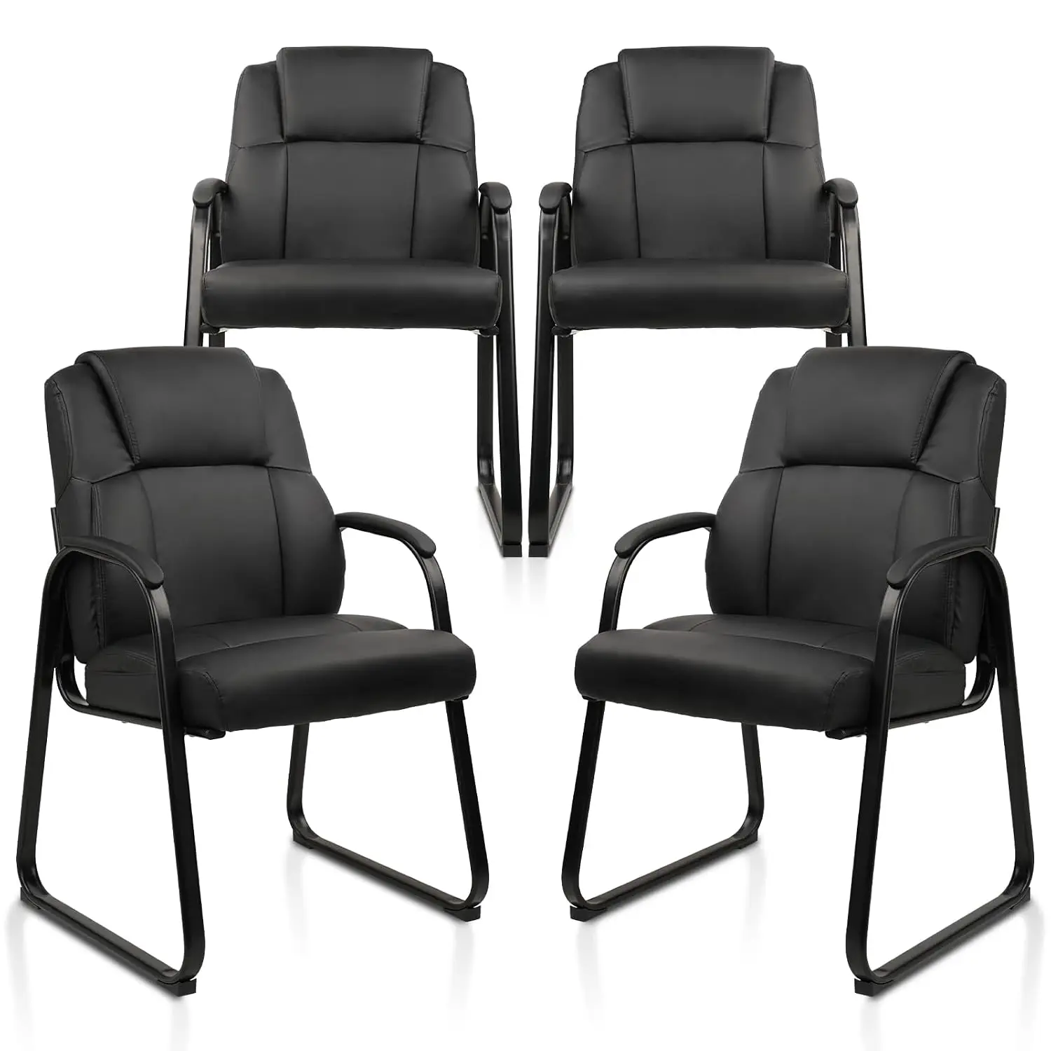 Leather Guest Chair with Padded Arm Rest for Reception Meeting Conference and Waiting Room Side Office Home Black with Sled Base
