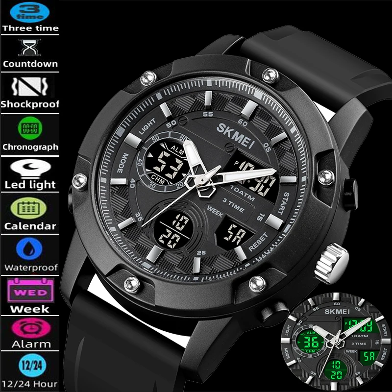 Skmei Luxury Top Sport Digital Quartz Watch Men 10bar Waterproof Countdown Chrono LED Electronic Wristwatches Relogio Masculino