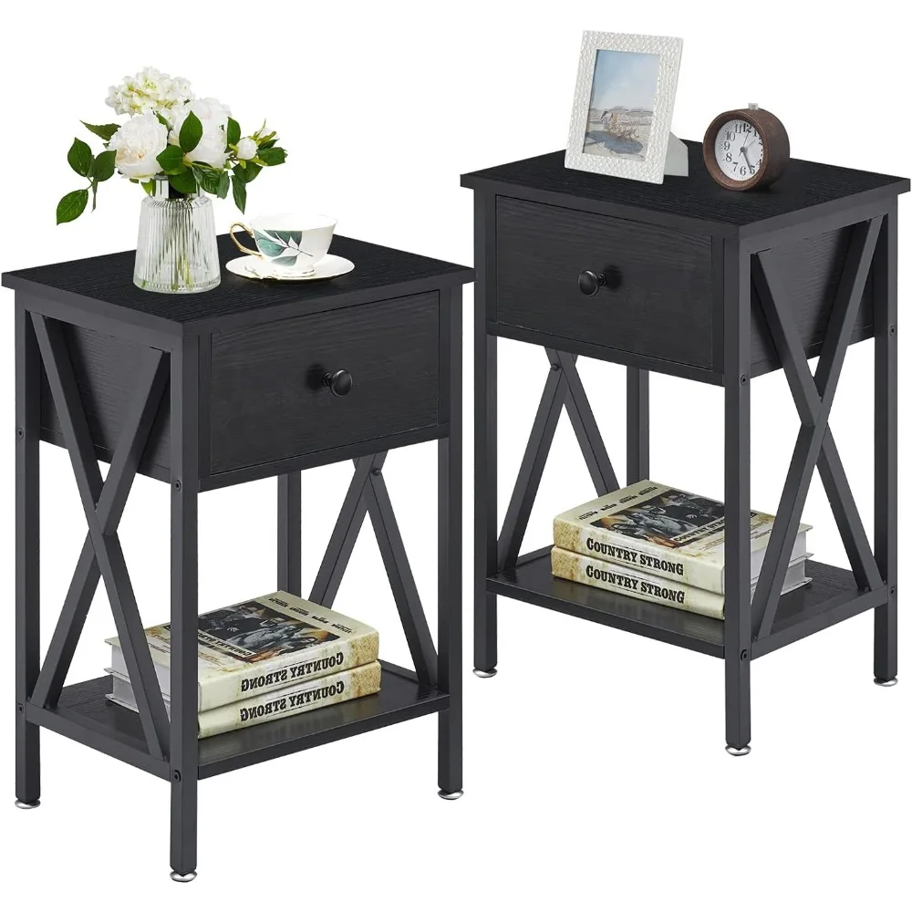 

Nightstands Set of 2, Modern Bedside End Tables, Night Stands with Drawer and Storage Shelf for Living Room Bedroom