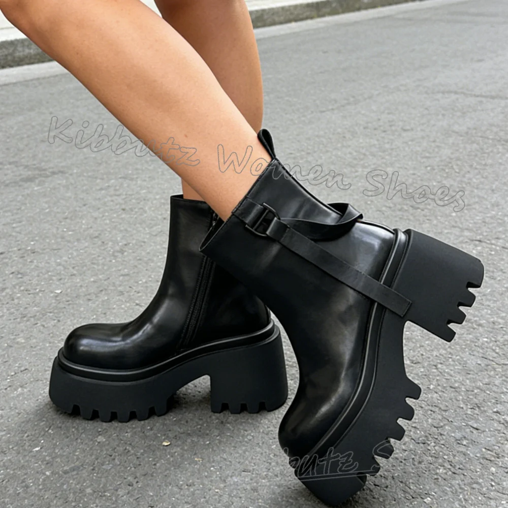 

Новые женские кожаные ботинки на платформе с круглым носком, на массивном каблуке, однотонные, модные, элегантные, лаконичные, сексуальные