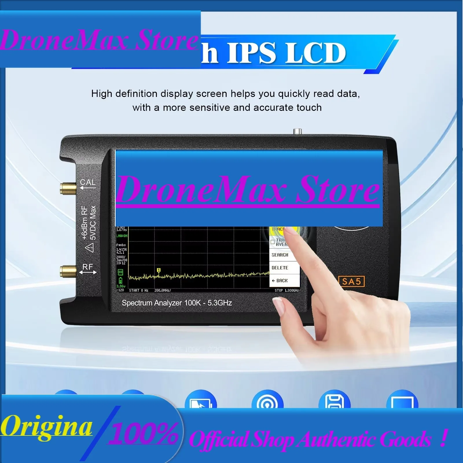 DroMa4-Inch IPS LCD SA5 Multifunctional Handheld Spectrum Analyzer 100k-5.3GHz Signal Generator