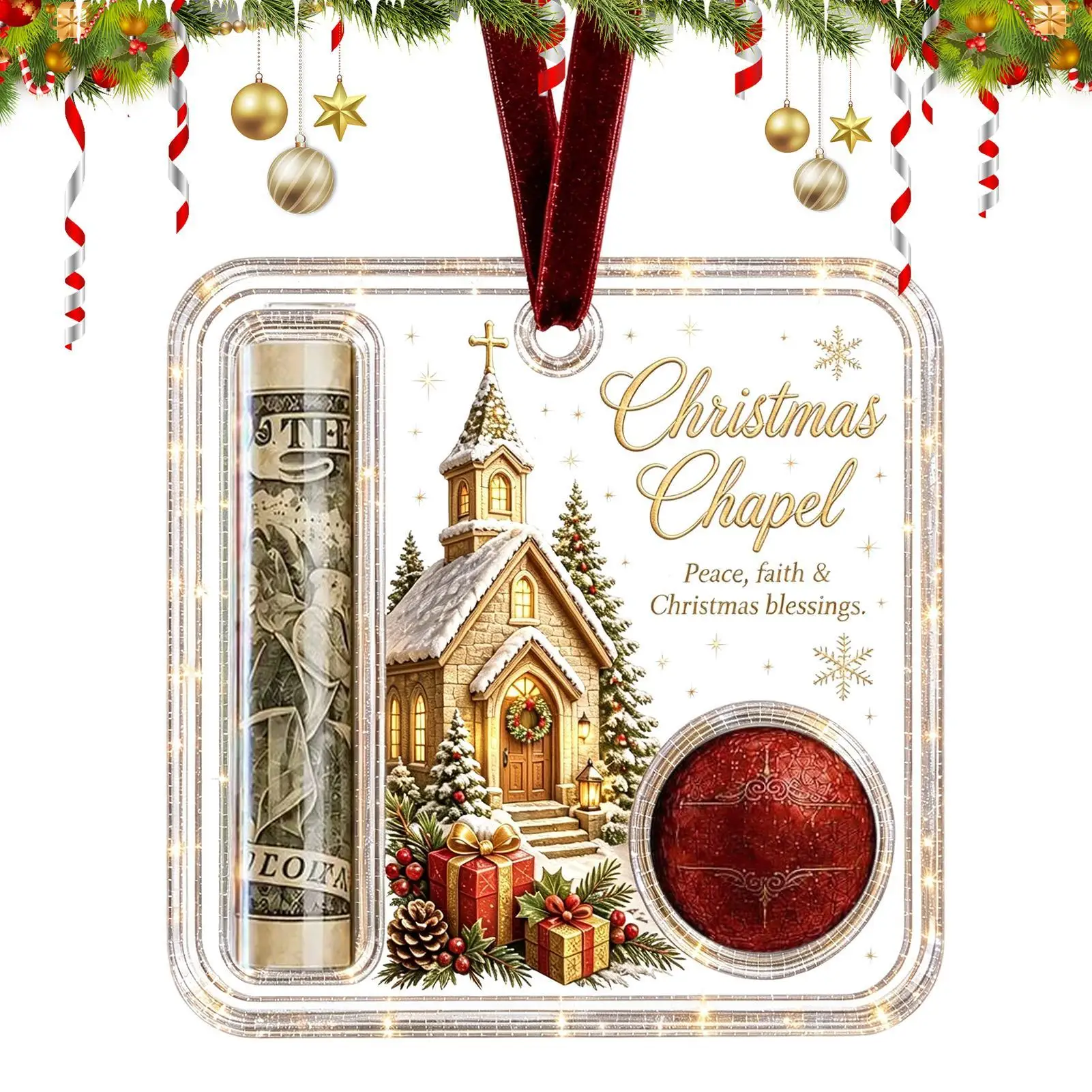 Christmas Money Holders for Cash Acrylic Tree Pendant with Candy Slot Christmas Money Cards for Kids Boys Girls Sons Daughters