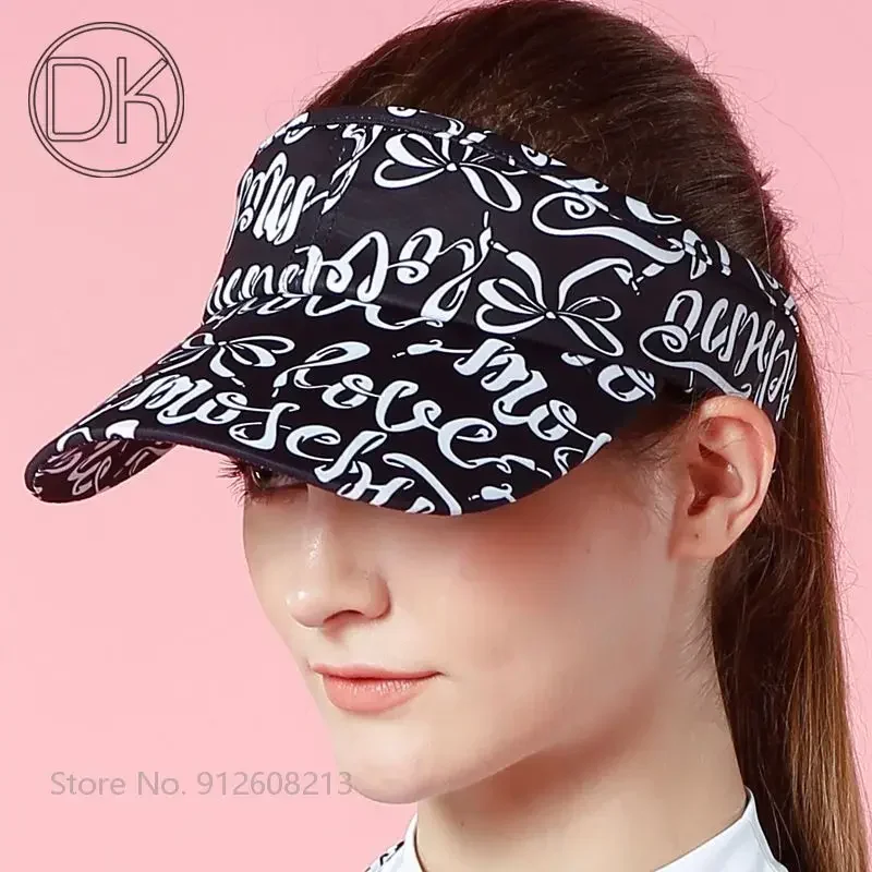 DK Women Printing Sunproof Golf Caps Korean Style Empty Top Baseball Hats Ladies Breathable Anti-sweat Visor Anti-Uv Travel Hats