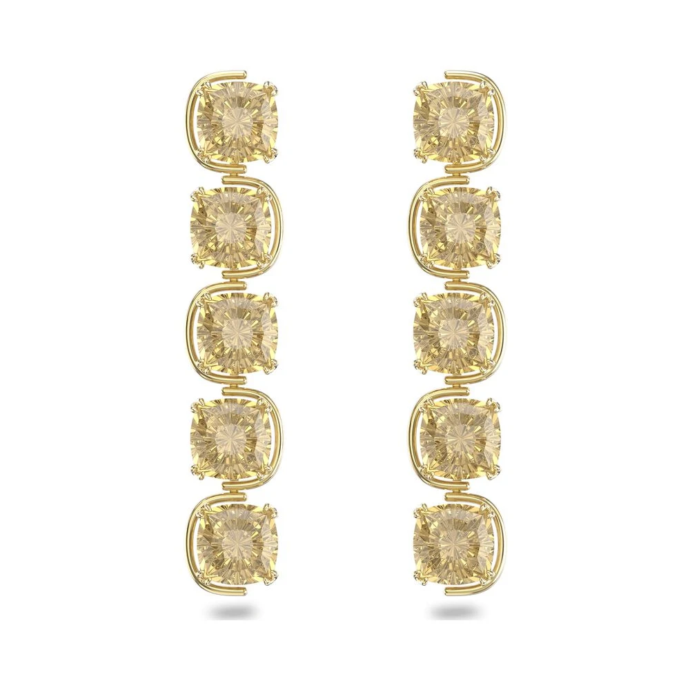 

Gold-Tone Cushion-Cut Yellow Crystal Drop Earrings - Opulent Luxe Jewelry