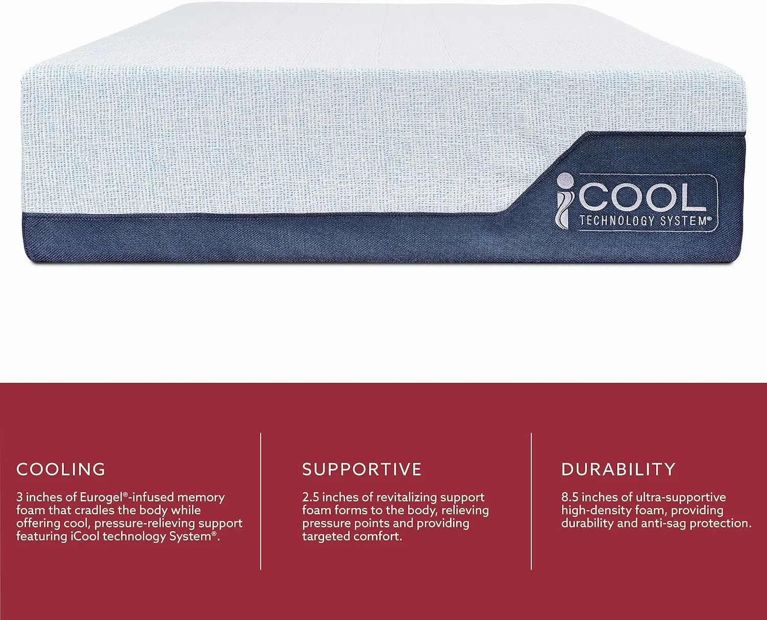 14-Inch Queen Size Mattress, iCOOL Tech and Cooling Gel Infused Medium Plush Memory Foam Mattress