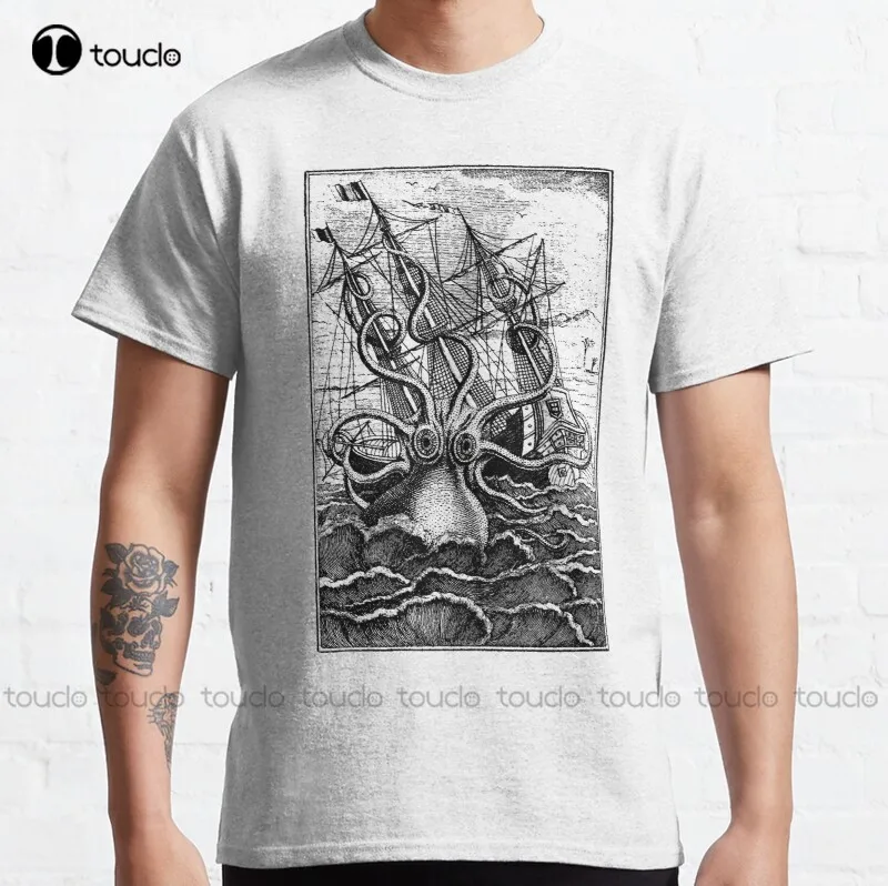 Vintage Kraken Attacking Ship Illustration Classic T-Shirt Womens T Shirt S-5Xl Cotton Tee Shirt work shirts for women Unisex