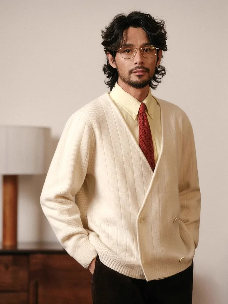 

Мужской вязаный шерстяной свитер Cultum с длинным рукавом, свободный крой, кардиган, повседневная осенняя одежда, V-образный вырез, деловой повседневный стиль