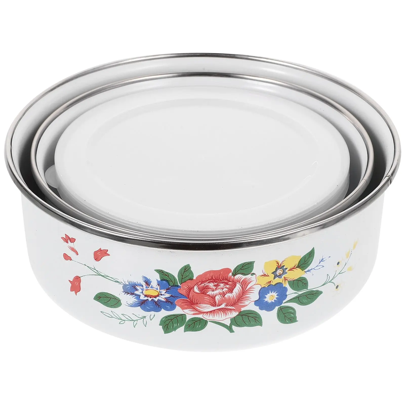 

3 Pcs Enamel Bowls Salad Food Storage Set Colorful Preservation Containers Large Medium Small Size Kitchen Tools Household