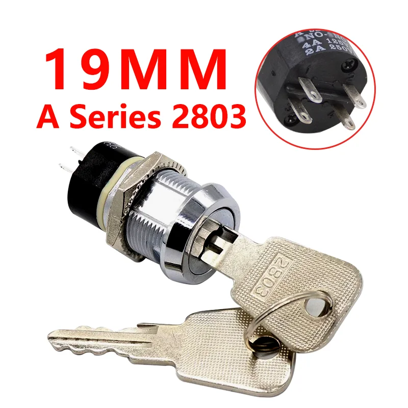 

5 Sets 19mm Metal Electronic Power Lock Key Switch 4Pin ON-OFF 2Position DPST A Series 2803 Zinc Alloy Welding Terminal