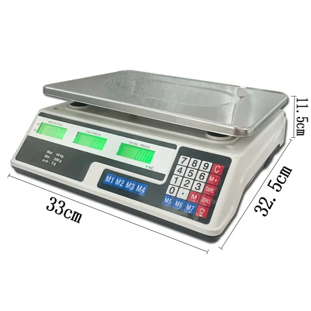 Commercial English weighing and pricing table scale,40kg supermarket grocery and fruit scale