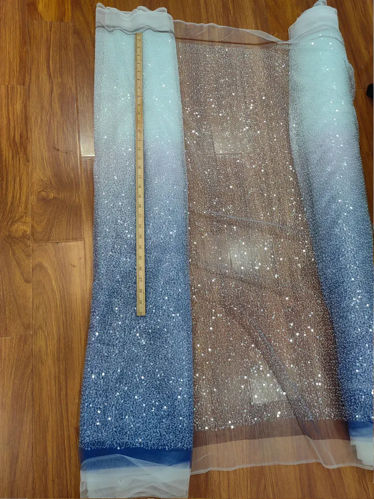 التدرج اللون الأفريقي المطرزة كثيفة شفافة الترتر ثوب مسائي شبكة النسيج فساتين الزفاف الدانتيل المواد #4