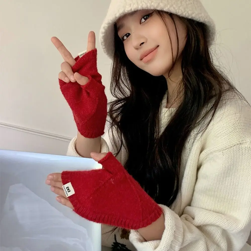 Simple Warm Touch Screen Half Gloves Thicken Korean Conch Knitted Gloves Creative Short Winter Shell Gloves Cycling