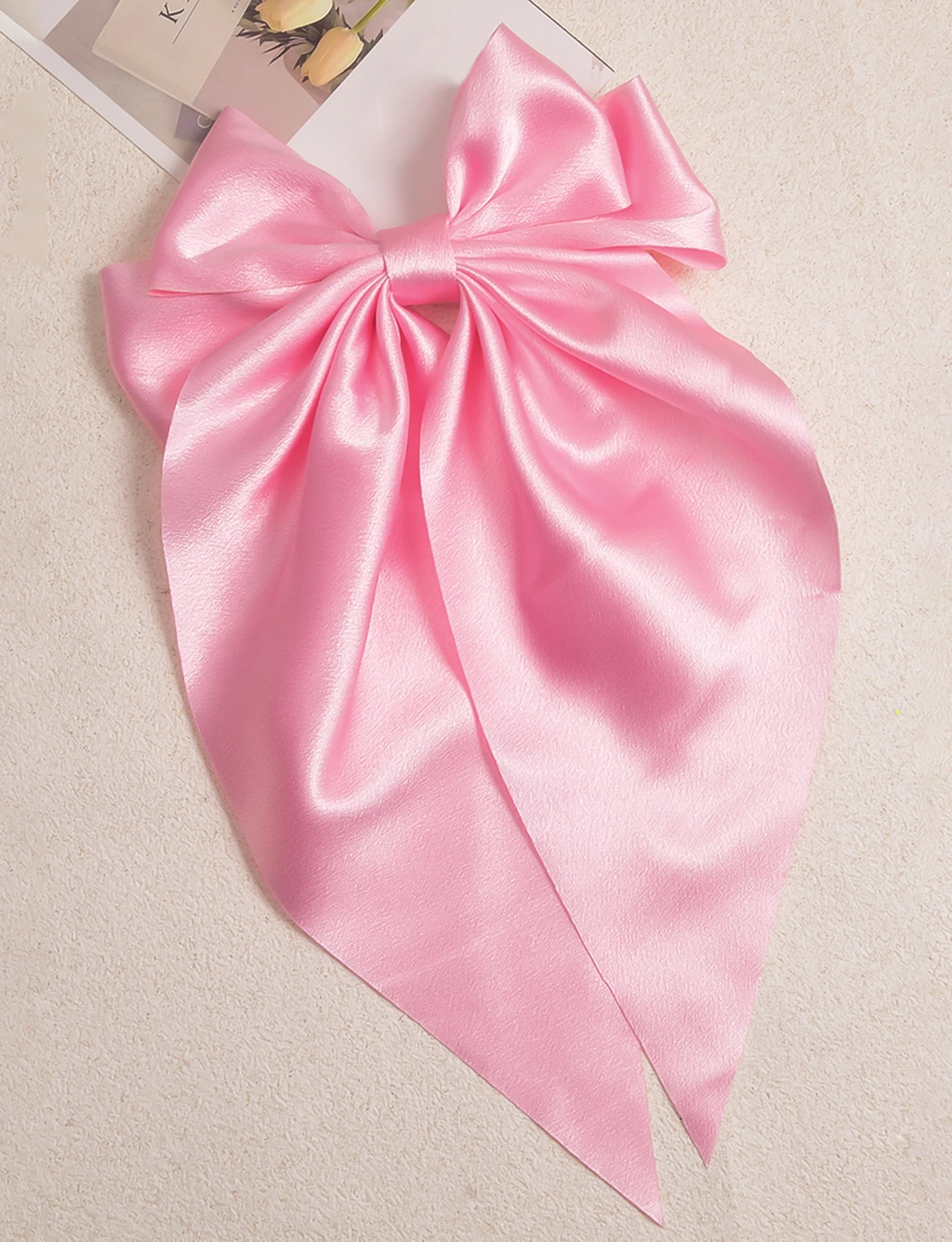 1 big bow tie long streamer plain duck beak clip hairpin fashion popular all girls daily dress up hair accessories