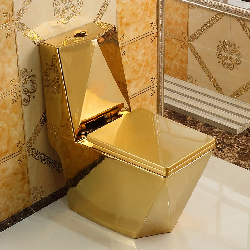 European Modern Dual-Flush S-Trap Automatic Deodorization One Piece Gold Toilet With Color Pedestal Basin Floor Mounted Ceramic