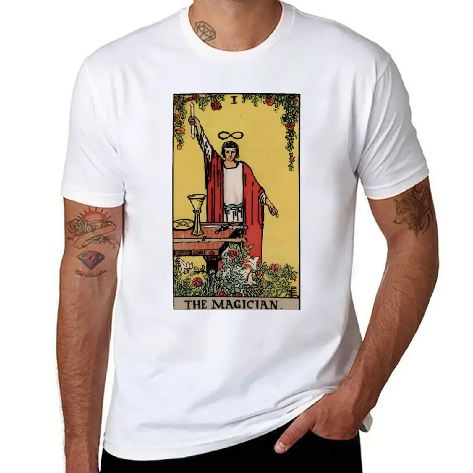 Round Collar The Magician Rider Tarot Card T-Shirt sweat vintage clothes tops Short sleeve tee mens cotton t shirts heavyweight